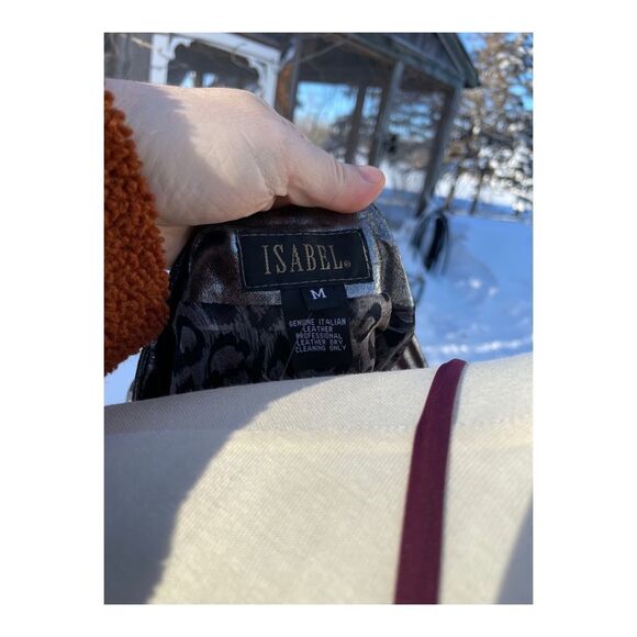 Isabel Silver Metallic Italian Leather Bomber Jacket Cobochon Studded Sz M - Picture 12 of 12